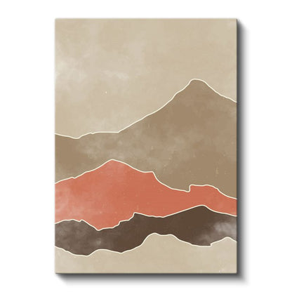 Soyut Silüetler - Toprak Tonlarında Katmanlı Dağ Kanvas Tablo