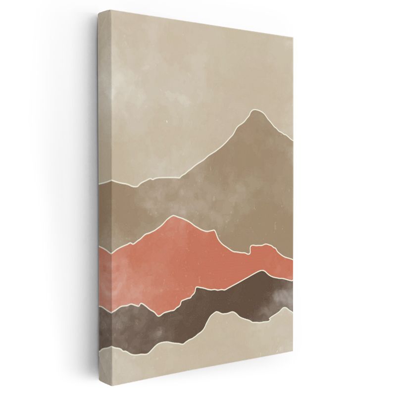 Soyut Silüetler - Toprak Tonlarında Katmanlı Dağ Kanvas Tablo