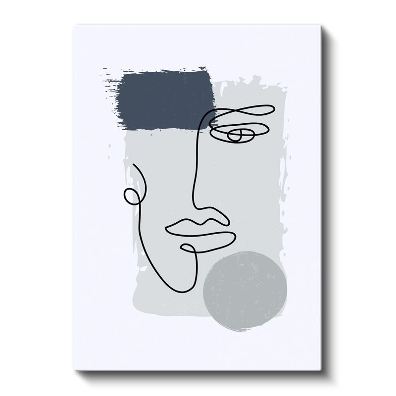 Tek Çizgi Portre - Gri Fon Üzerinde Minimalist Yüz Kanvas Tablo