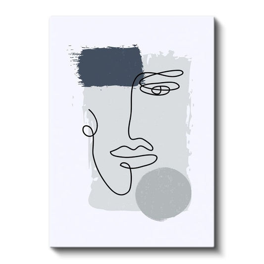 Tek Çizgi Portre - Gri Fon Üzerinde Minimalist Yüz Kanvas Tablo