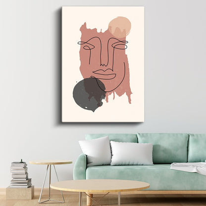 Soyut Kimlik - Pembe Tonlarda Çizgisel Portre Kanvas Tablo