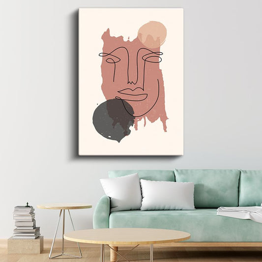 Soyut Kimlik - Pembe Tonlarda Çizgisel Portre Kanvas Tablo