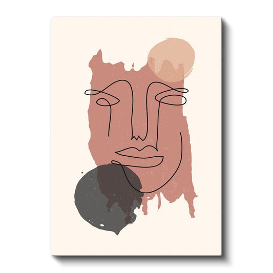 Soyut Kimlik - Pembe Tonlarda Çizgisel Portre Kanvas Tablo