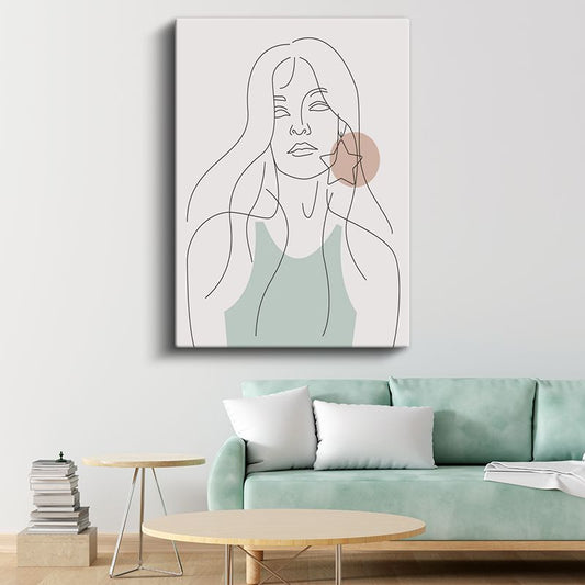 Yıldız Detaylı - İnce Çizgilerle Kadın Figürü Kanvas Tablo