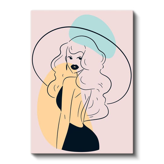 Şapkalı Siluet - Sarı Aksan Detaylı Minimalist Çizim Kanvas Tablo