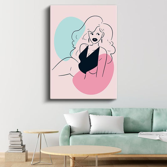 Soyut Geometri - Çift Renkli Vektörel Kadın Portresi Kanvas Tablo