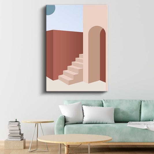 Toprak Tonları - Geometrik Merdivenler ve Kemerli Geçit Kanvas Tablo