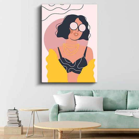 Şık Siluet - Sarı Detaylı Siyah Kıyafetli Vektörel Kanvas Tablo