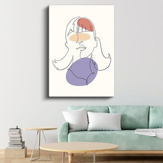 Tek Çizgi Portre - Minimalist Kadın Silueti Kanvas Tablo