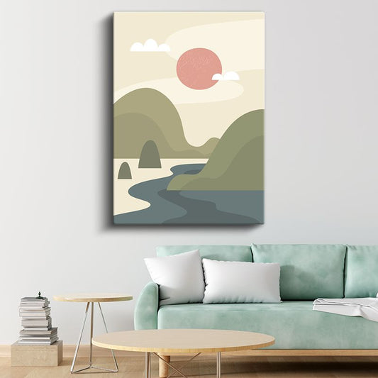 Sakin Nehir - Yumuşak Çizgilerle Soyut Manzara Kanvas Tablo