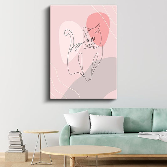 Zarif Kedi - İnce Çizgilerle Minimalist Portre Kanvas Tablo