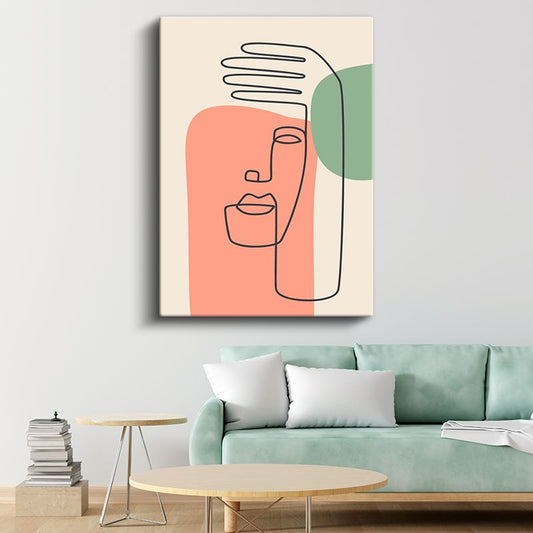 Soyut Portre - Tek Çizgi Minimalist Yüz Kanvas Tablo