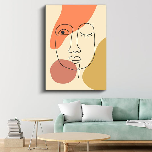 Tek Çizgi Portre - Modern Soyut Yüz Tasarımı Kanvas Tablo