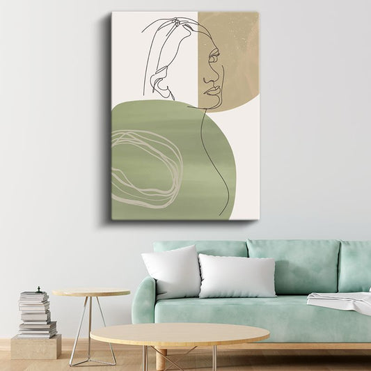 Zarif Profil - Yeşil Tonlarında Minimalist Çizgi Kanvas Tablo