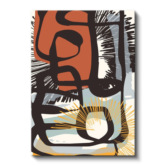 Soyut Formlar - Turuncu ve Siyah Çizgilerle Modern Kompozisyon Kanvas Tablo