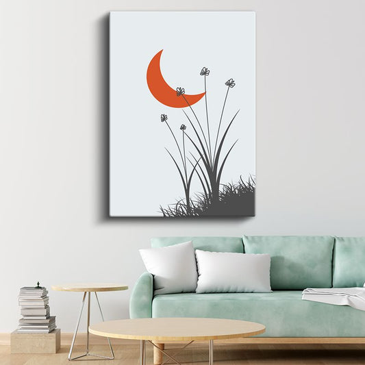 Turuncu Hilal - Minimalist Çiçek Siluetleri Kanvas Tablo
