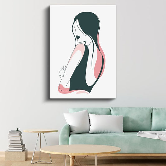 Zarif Profil - Pembe Tonlarında Minimalist Çizgi Sanatı Kanvas Tablo