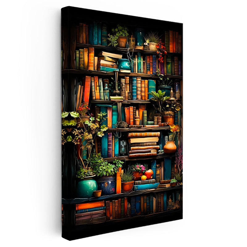 Dikey Kanvas Tablo Bitkili Kitaplık İllüstrasyon Tablo Ev Ofis Duvar Dekoru