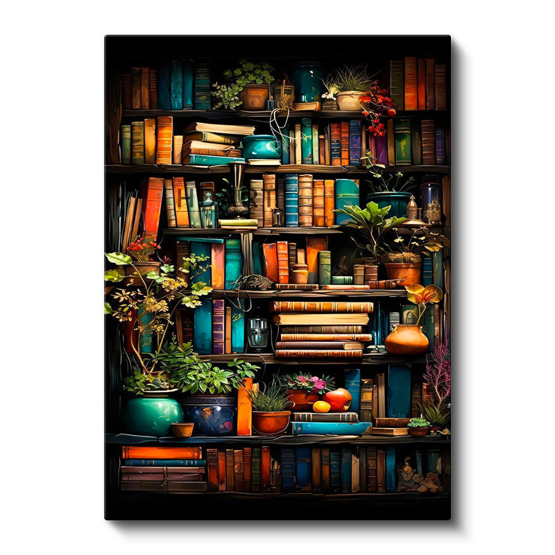 Dikey Kanvas Tablo Bitkili Kitaplık İllüstrasyon Tablo Ev Ofis Duvar Dekoru