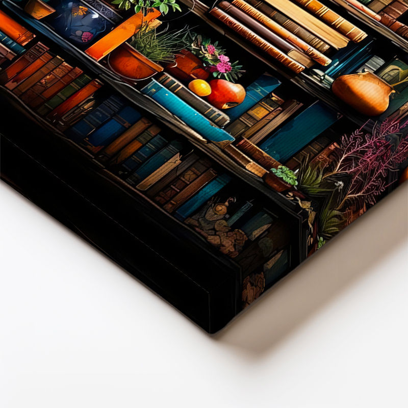 Dikey Kanvas Tablo Bitkili Kitaplık İllüstrasyon Tablo Ev Ofis Duvar Dekoru