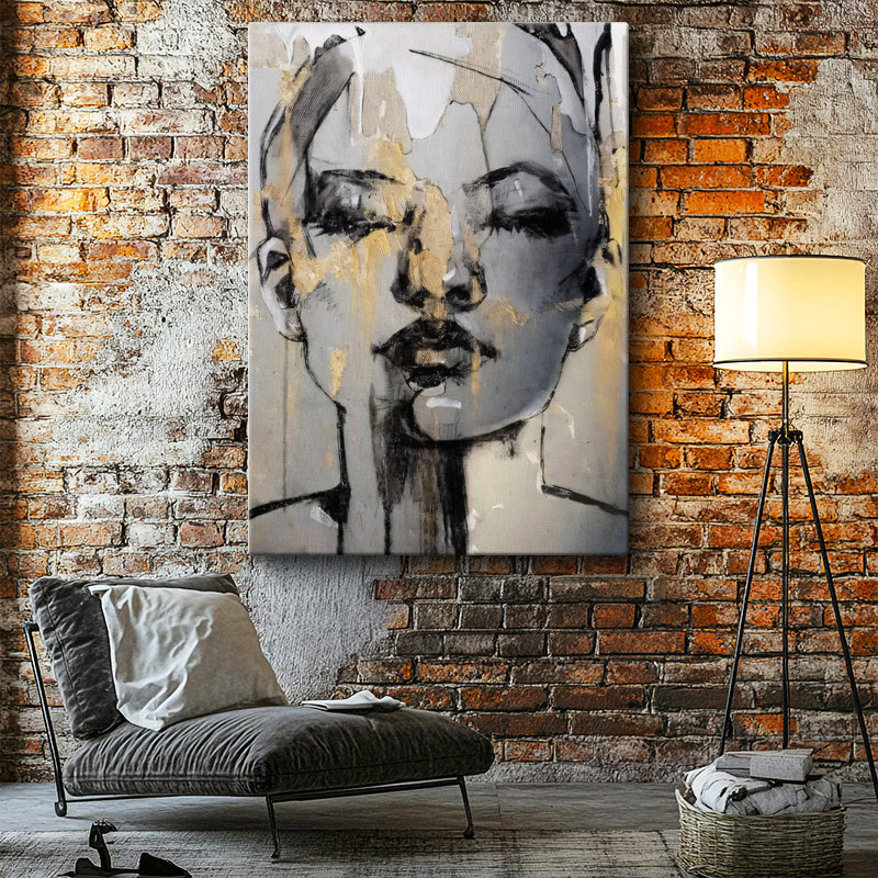 Dikey Kanvas Tablo Kadın Yüzü Silüeti Modern Sanat Tablo Ev Ofis Duvar Dekoru