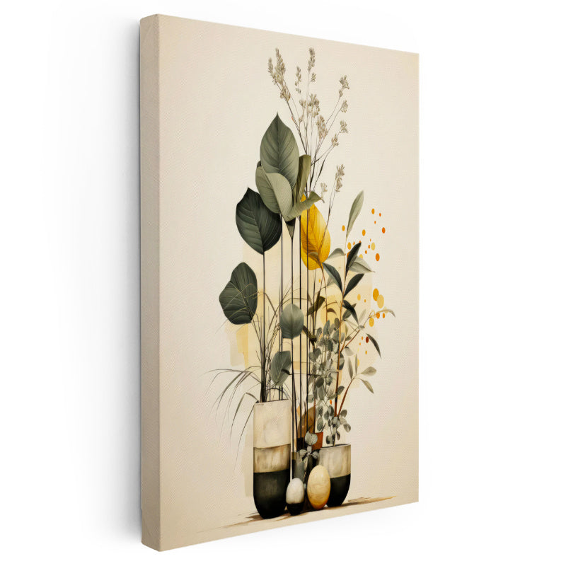 Dikey Kanvas Tablo Büyük Yapraklı Bitkiler Botanik Tablo Ev Ofis Duvar Dekoru