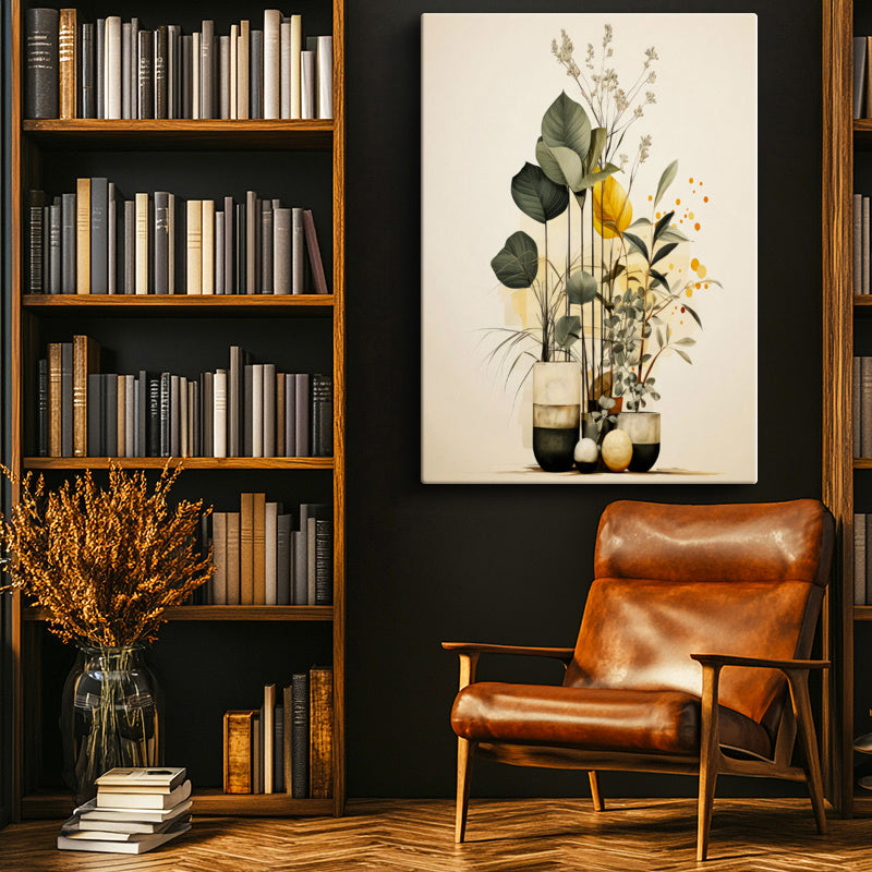 Dikey Kanvas Tablo Büyük Yapraklı Bitkiler Botanik Tablo Ev Ofis Duvar Dekoru