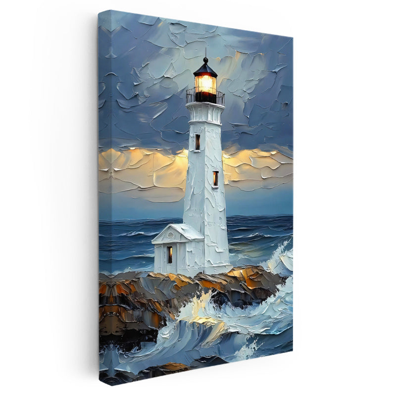 Dikey Kanvas Tablo Dalgalı Deniz Feneri Kabartma Görünümlü Tablo Ev Ofis Duvar Dekoru
