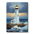 Dikey Kanvas Tablo Dalgalı Deniz Feneri Kabartma Görünümlü Tablo Ev Ofis Duvar Dekoru