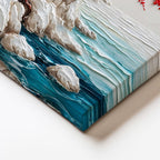 Dikey Kanvas Tablo Kırmızı Çiçekli Sahil Ağacı Kabartma Görünümlü Tablo Ev Ofis Duvar Dekoru