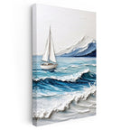 Dikey Kanvas Tablo Dalgalı Deniz Yelkenli Kabartma Görünümlü Tablo Ev Ofis Duvar Dekoru