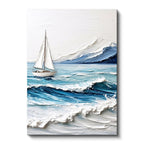 Dikey Kanvas Tablo Dalgalı Deniz Yelkenli Kabartma Görünümlü Tablo Ev Ofis Duvar Dekoru