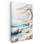 Dikey Kanvas Tablo Beyaz Ağaç ve Kayalıklar Kabartma Görünümlü Tablo Ev Ofis Duvar Dekoru