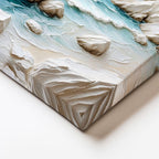 Dikey Kanvas Tablo Beyaz Ağaç ve Kayalıklar Kabartma Görünümlü Tablo Ev Ofis Duvar Dekoru