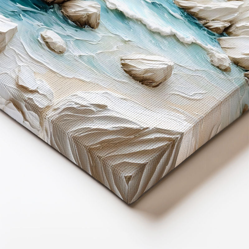 Dikey Kanvas Tablo Beyaz Ağaç ve Kayalıklar Kabartma Görünümlü Tablo Ev Ofis Duvar Dekoru