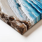 Dikey Kanvas Tablo Karlı Dağlar ve Sahil Kabartma Görünümlü Tablo Ev Ofis Duvar Dekoru