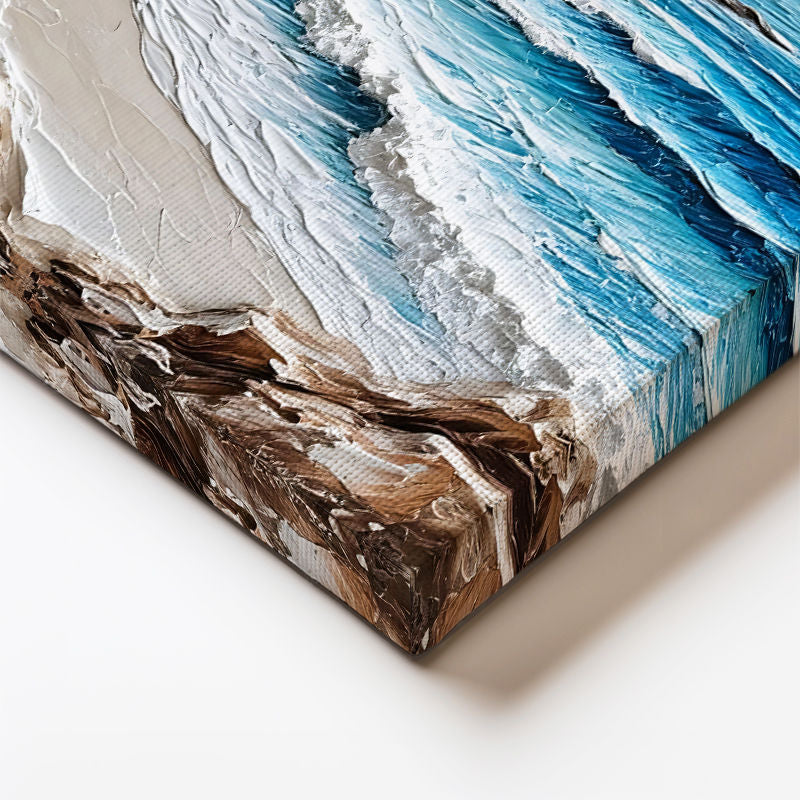 Dikey Kanvas Tablo Karlı Dağlar ve Sahil Kabartma Görünümlü Tablo Ev Ofis Duvar Dekoru