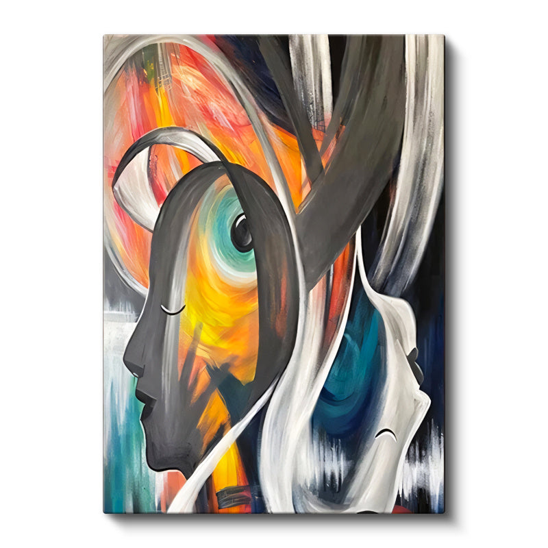 Dikey Kanvas Tablo Renkli Girdap Yüz Profili Modern Soyut Tablo Ev Ofis Duvar Dekoru