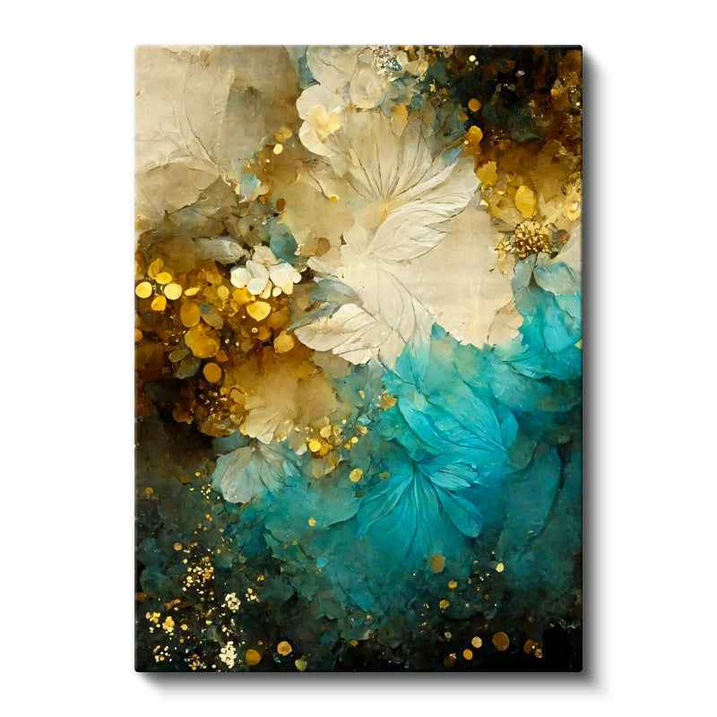 Dikey Kanvas Tablo Altın Parçacıklı Çiçek Dokusu Soyut Tablo Ev Ofis Duvar Dekoru