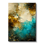 Dikey Kanvas Tablo Altın Parçacıklı Çiçek Dokusu Soyut Tablo Ev Ofis Duvar Dekoru