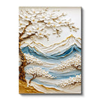 Dikey Kanvas Tablo Bahar Dalı ve Dağ Manzarası Kabartma Görünümlü Tablu Ev Ofis Duvar Dekoru