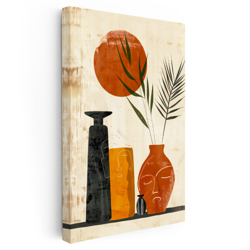Dikey Kanvas Tablo Yüz Figürlü Vazolar Bohem Tablo Ev Ofis Duvar Dekoru