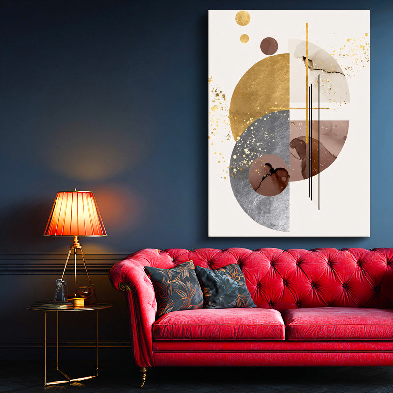 Dikey Kanvas Tablo Altın Halkalı Geometri Modern Soyut Tablo Ev Ofis Duvar Dekoru