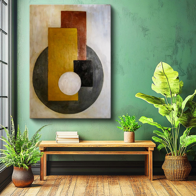 Dikey Kanvas Tablo Dikdörtgen ve Daire Soyut Tablo Ev Ofis Duvar Dekoru
