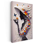 Dikey Kanvas Tablo Kelebek Şapkalı Kadın Modern Sanat Tablosu Ev Ofis Duvar Dekoru