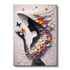 Dikey Kanvas Tablo Kelebek Şapkalı Kadın Modern Sanat Tablosu Ev Ofis Duvar Dekoru