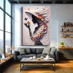 Dikey Kanvas Tablo Kelebek Şapkalı Kadın Modern Sanat Tablosu Ev Ofis Duvar Dekoru