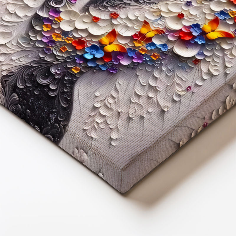 Dikey Kanvas Tablo Kelebek Şapkalı Kadın Modern Sanat Tablosu Ev Ofis Duvar Dekoru