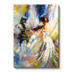 Dikey Kanvas Tablo Heykel ve Keman Çalan Kadın Sanat Tablosu Ev Ofis Duvar Dekoru