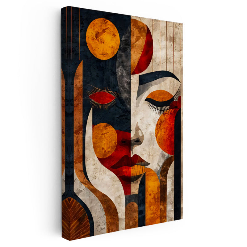 Dikey Kanvas Tablo Geometrik Yüz Kompozisyonu Modern Sanat Tablosu Ev Ofis Duvar Dekoru